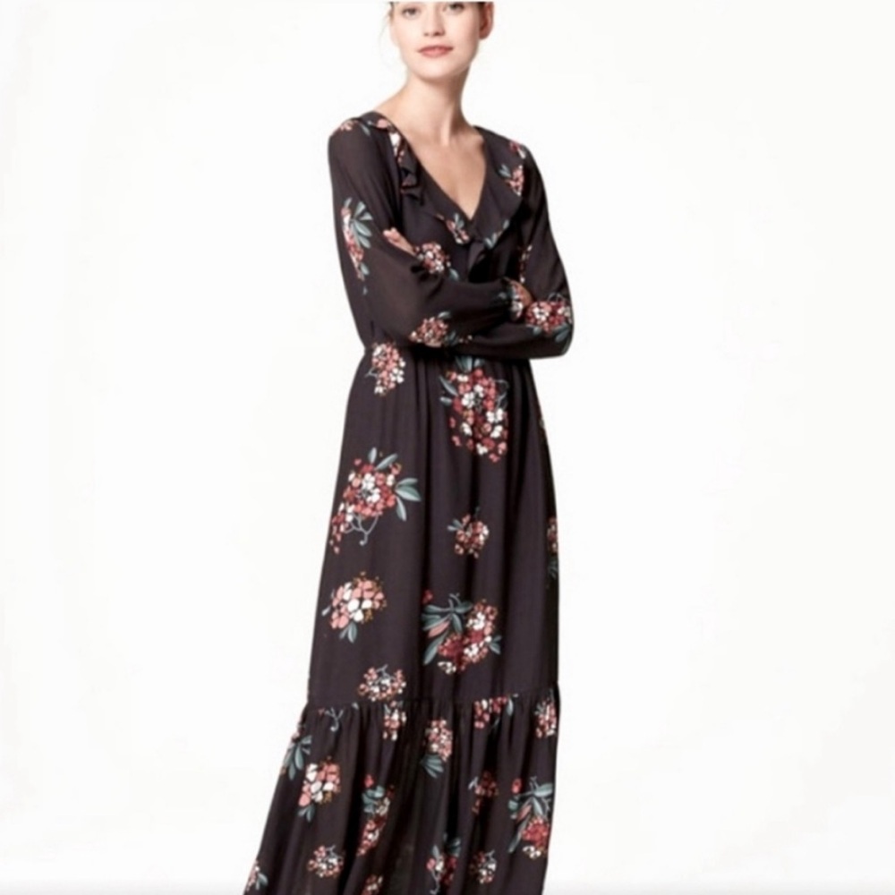 LOFT Floral Dark Gray Maxi Dress